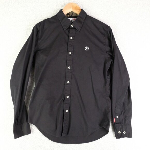 A Bathing Ape Shirt Womens Large Black Button Up Long Sleeve Causal Ape Logo - Picture 1 of 11
